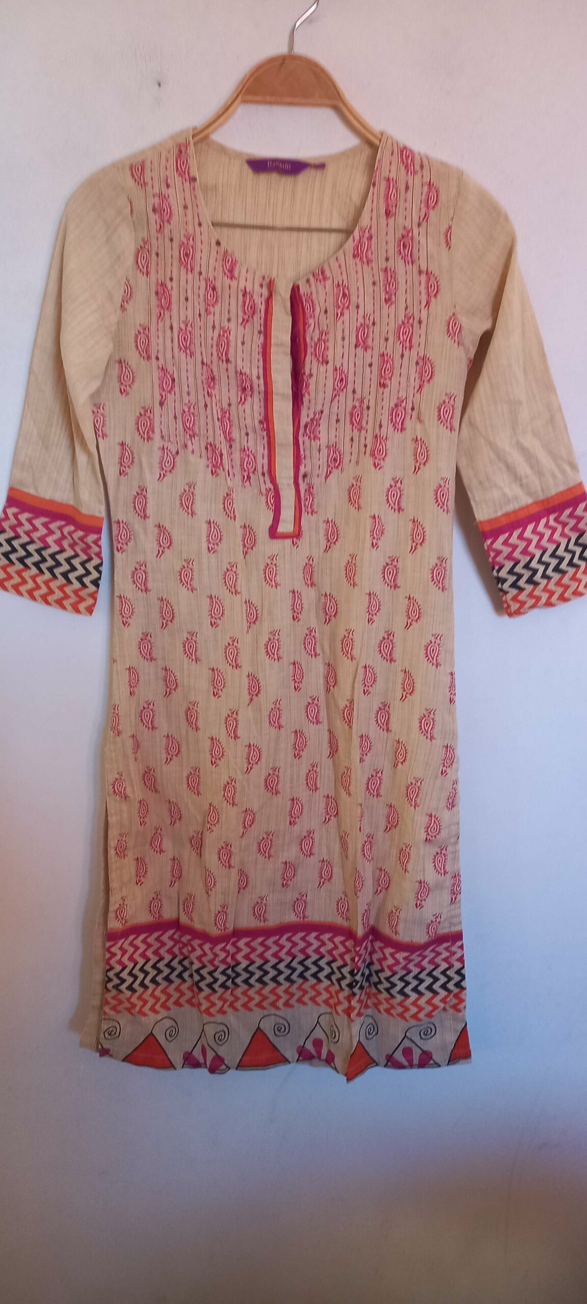 Beige and Pink Kurtha