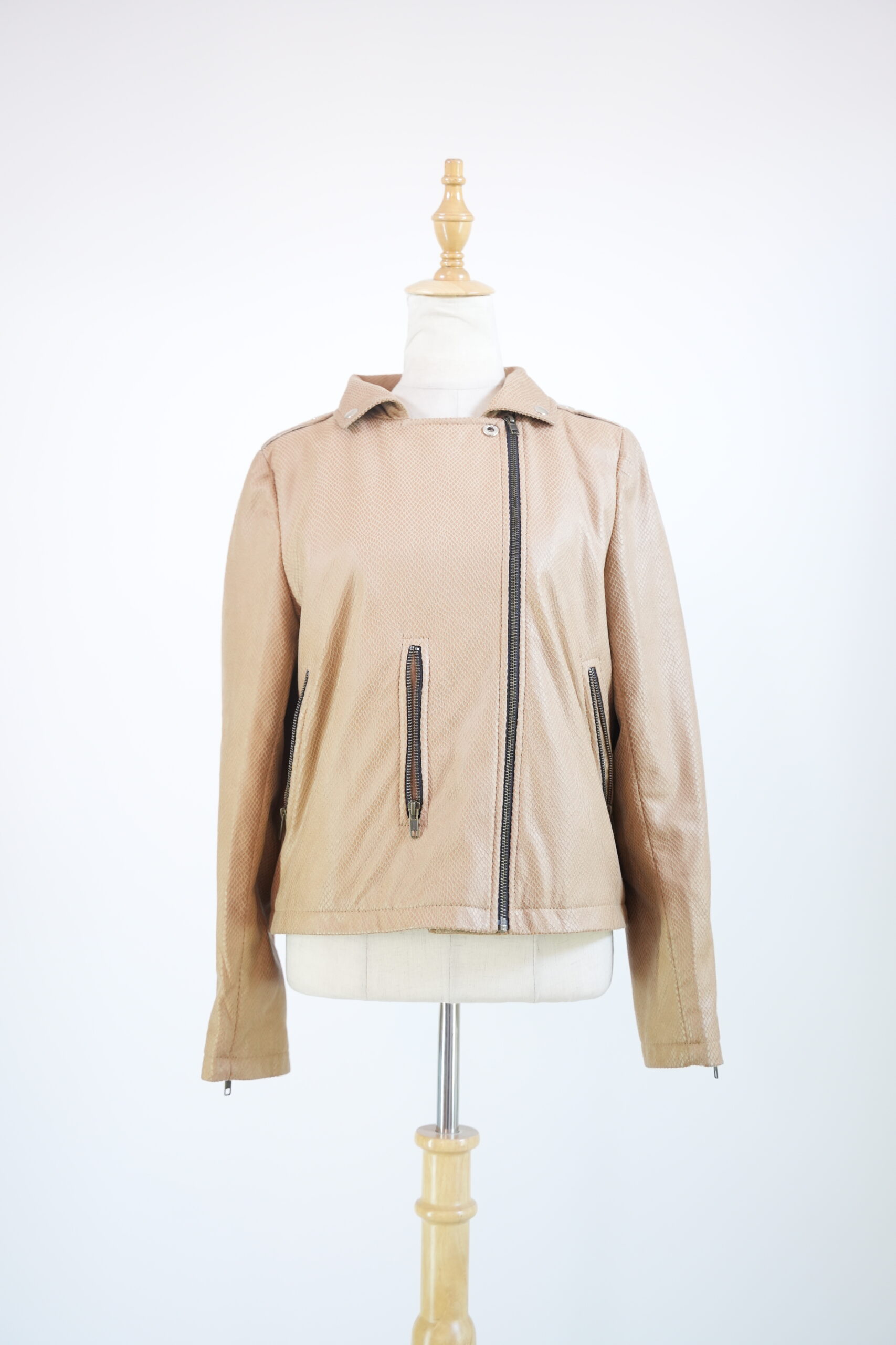 Beige Faux Snake Skin Leather Jacket