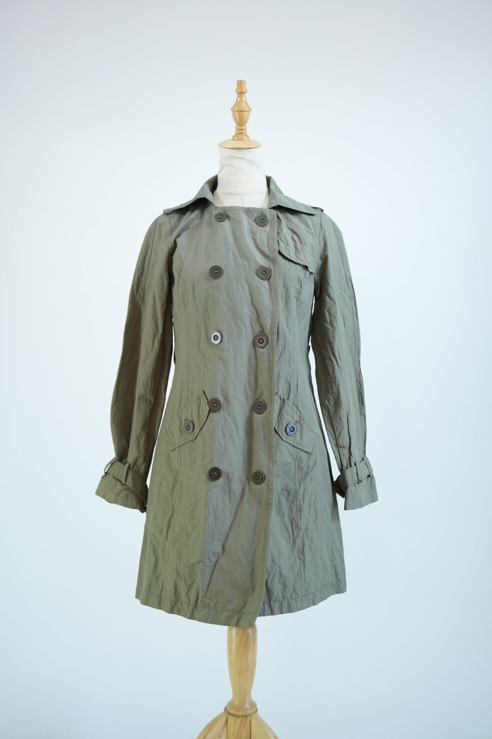 Army Green Double Breasted Trench Pea Coat for Women