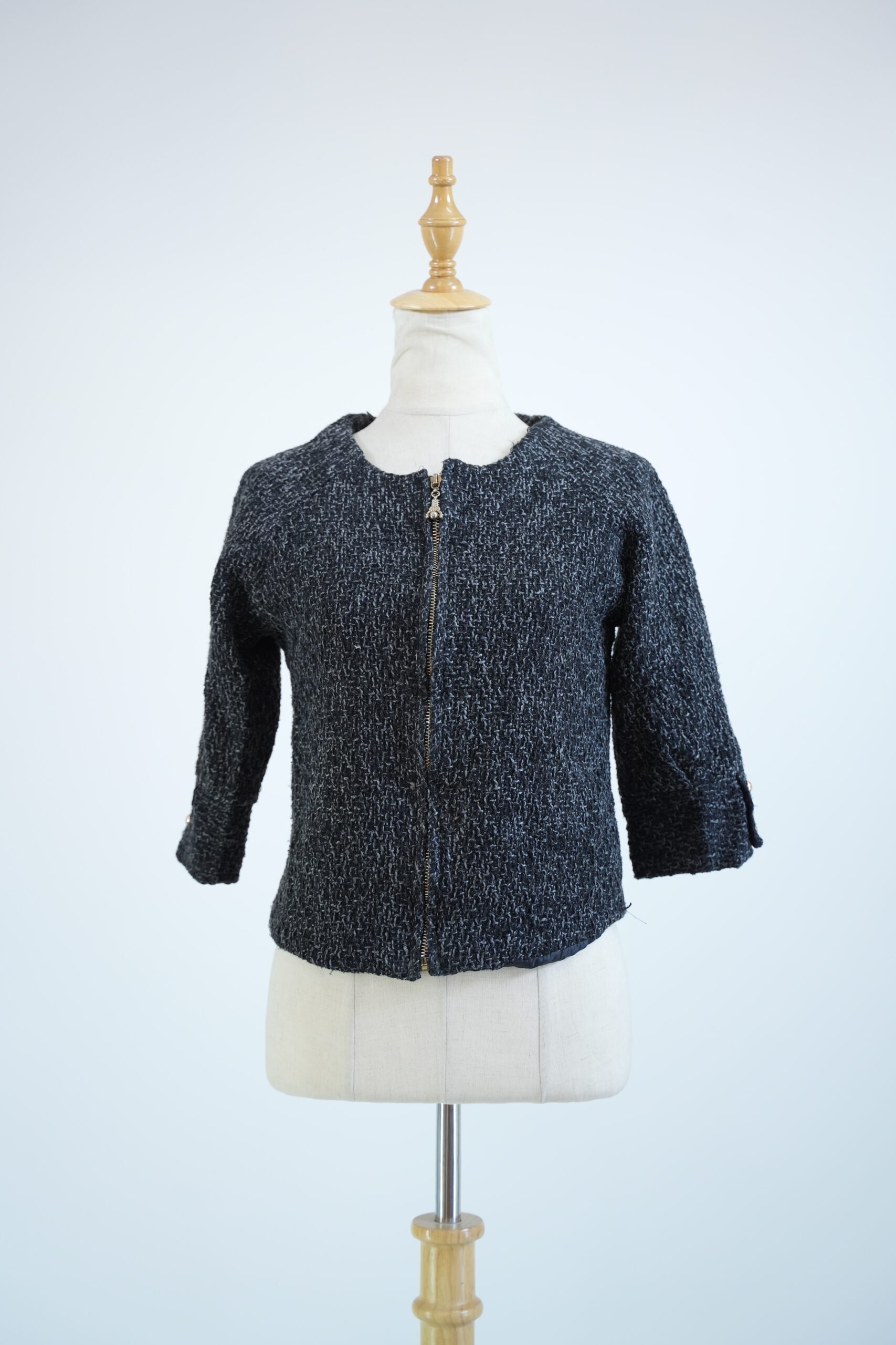 Grey and Black Knitted Sweater Jacket