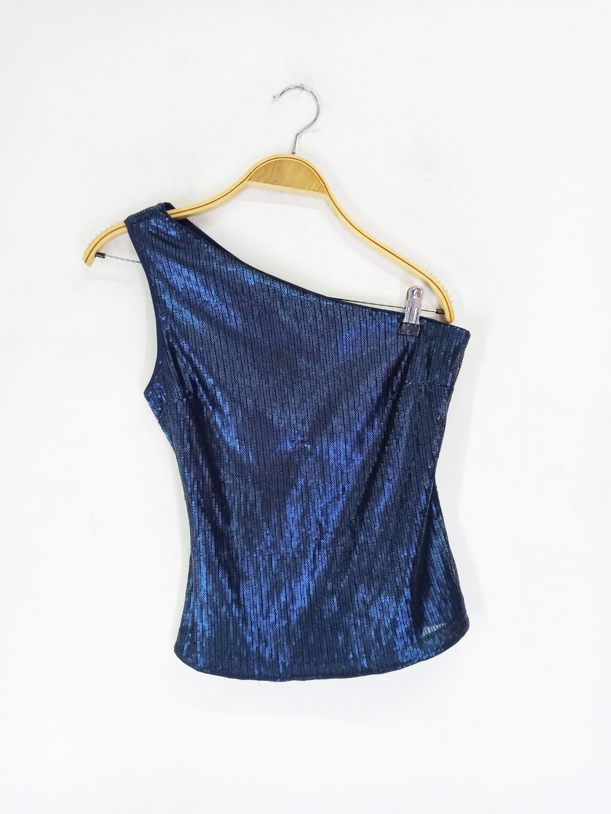 Blue Sequin Asymmetric Top