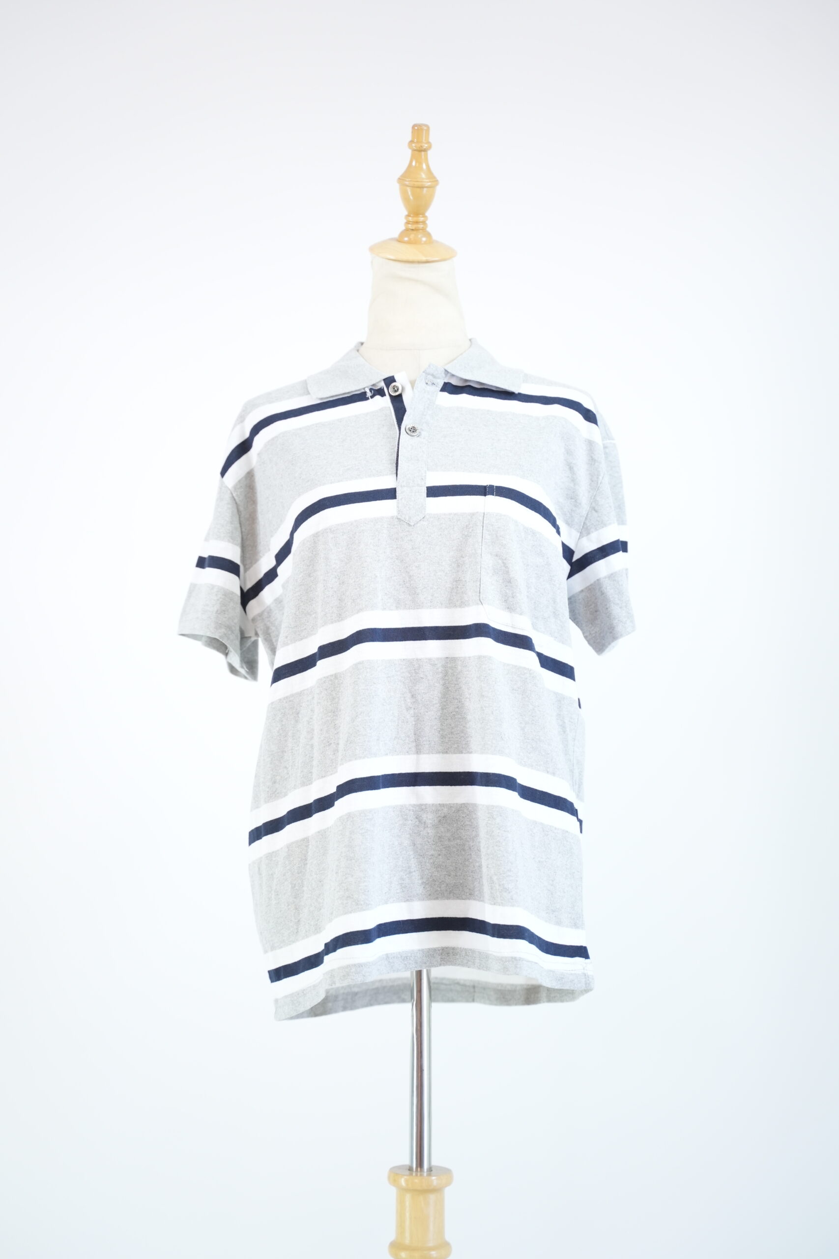 Grey Striped Polo T-Shirt