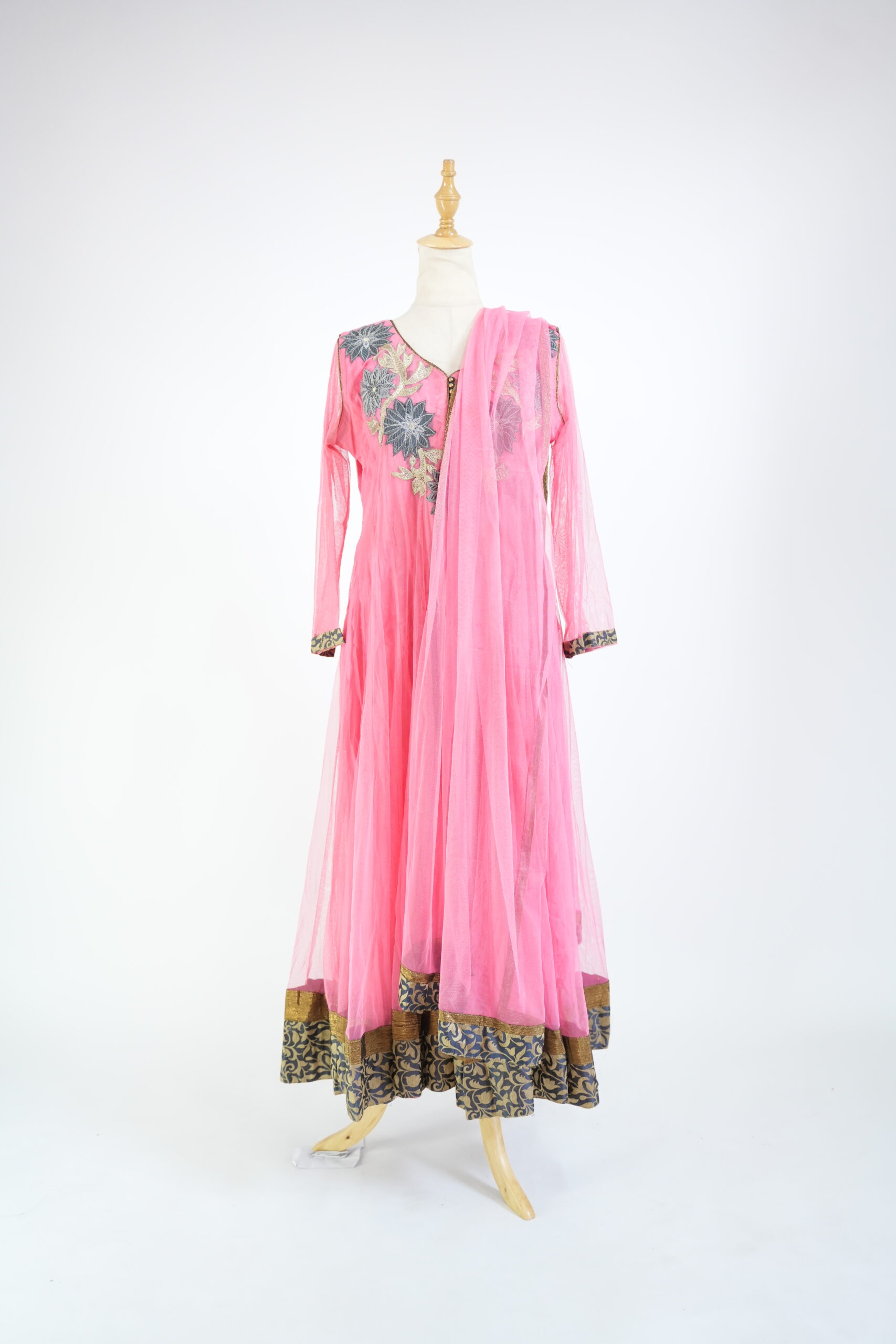 Dark Pink Net Umbrella Kurta