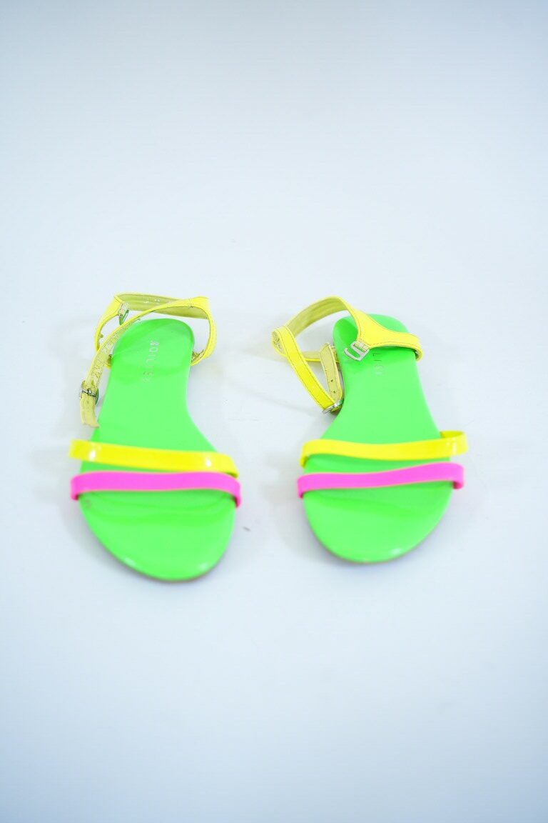 Neon Green slipper for women with yellow and hot pink strip.