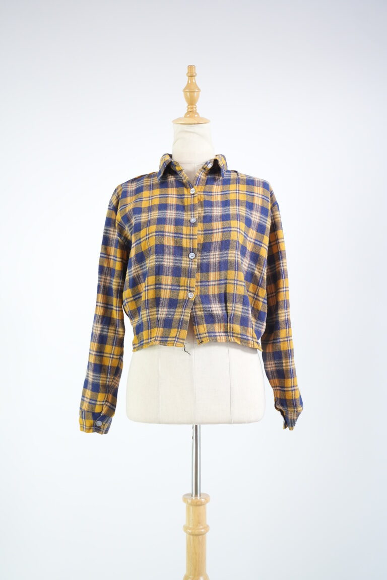  Cropped Plaid Shirt in Yellow/Blue