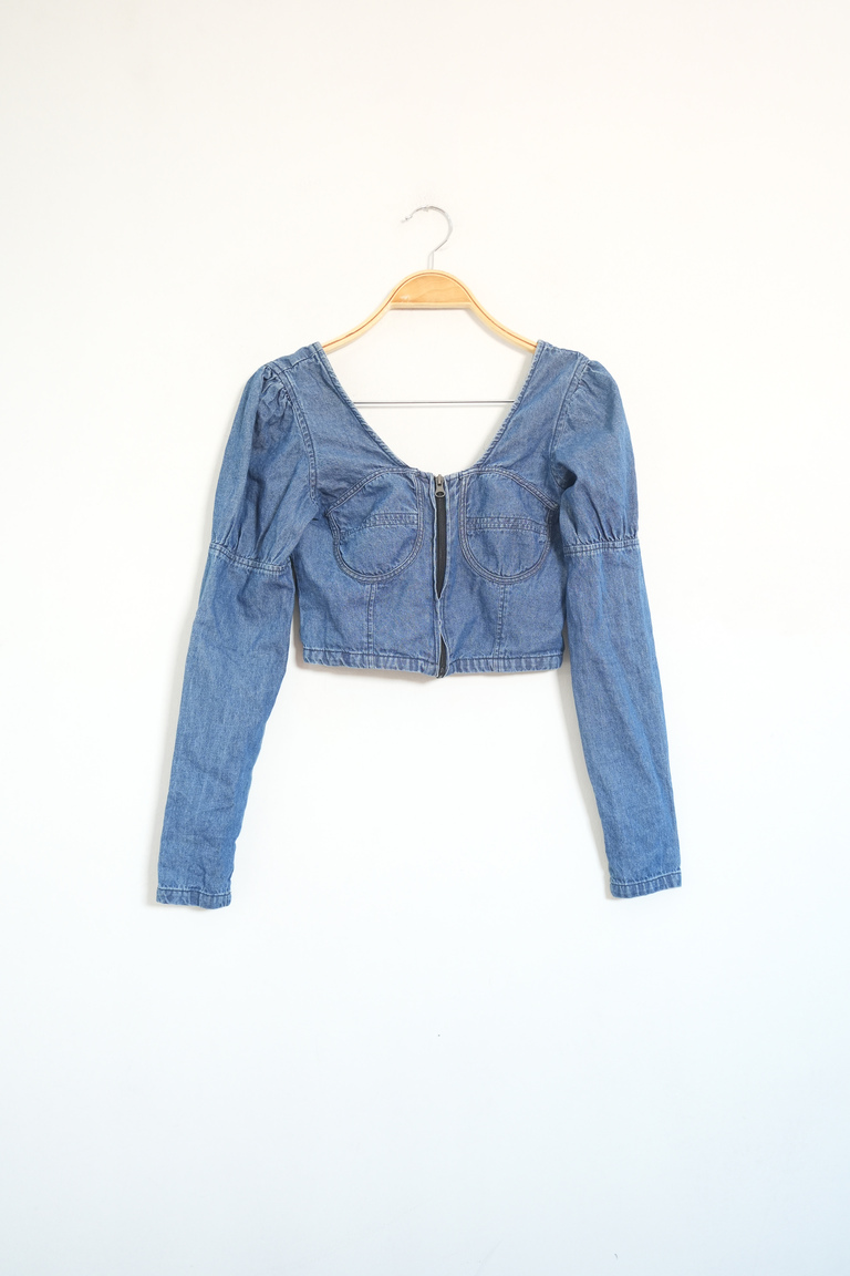 Zip up Denim Crop Top