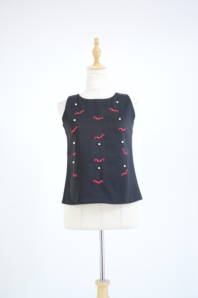 Black and Red Mustache Sleeveless Top for Women