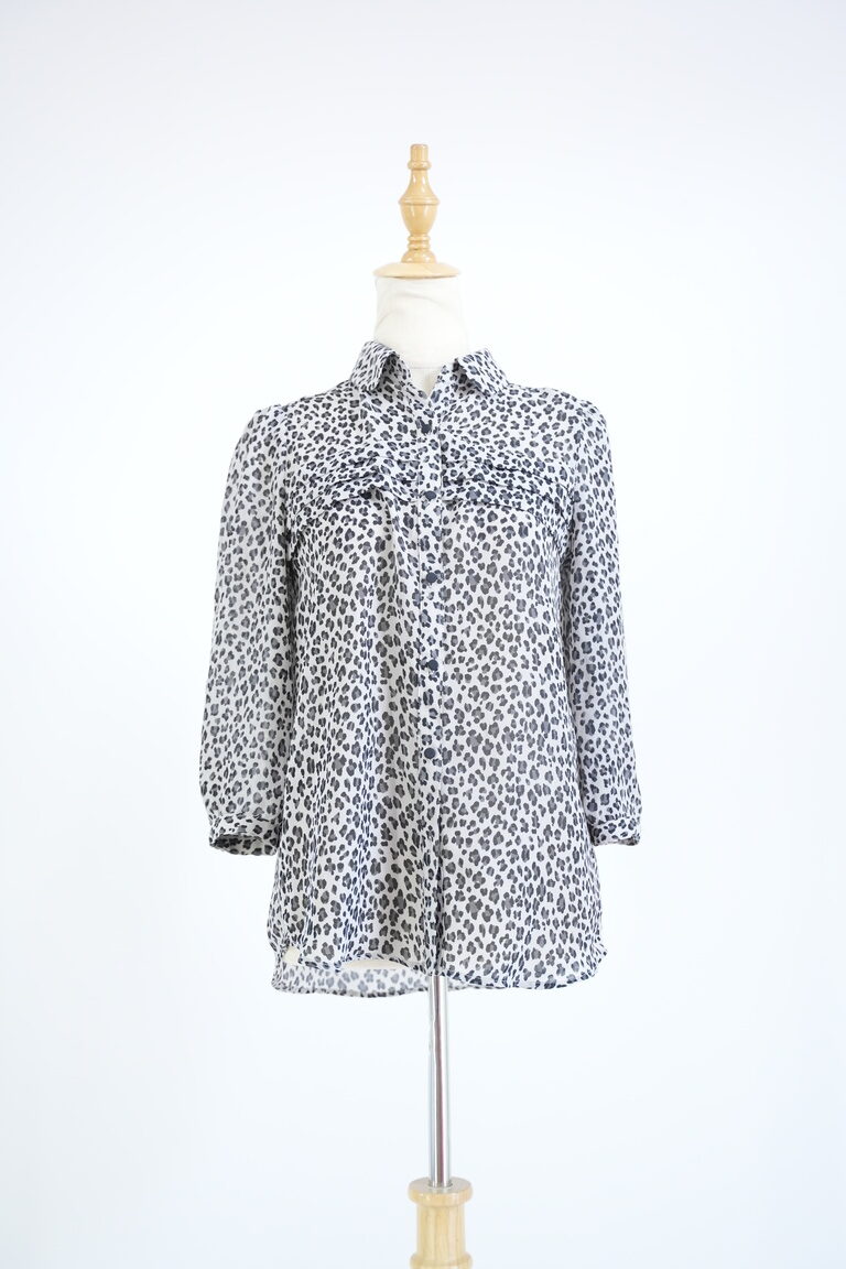 Black and Grey Leopard Print Shirt for Women