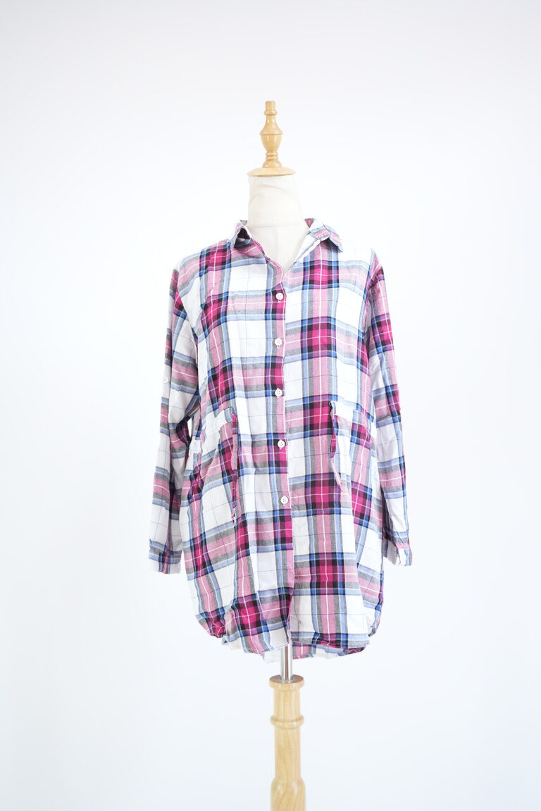 Pink and White Plaid Shirt Dress/Top for Women