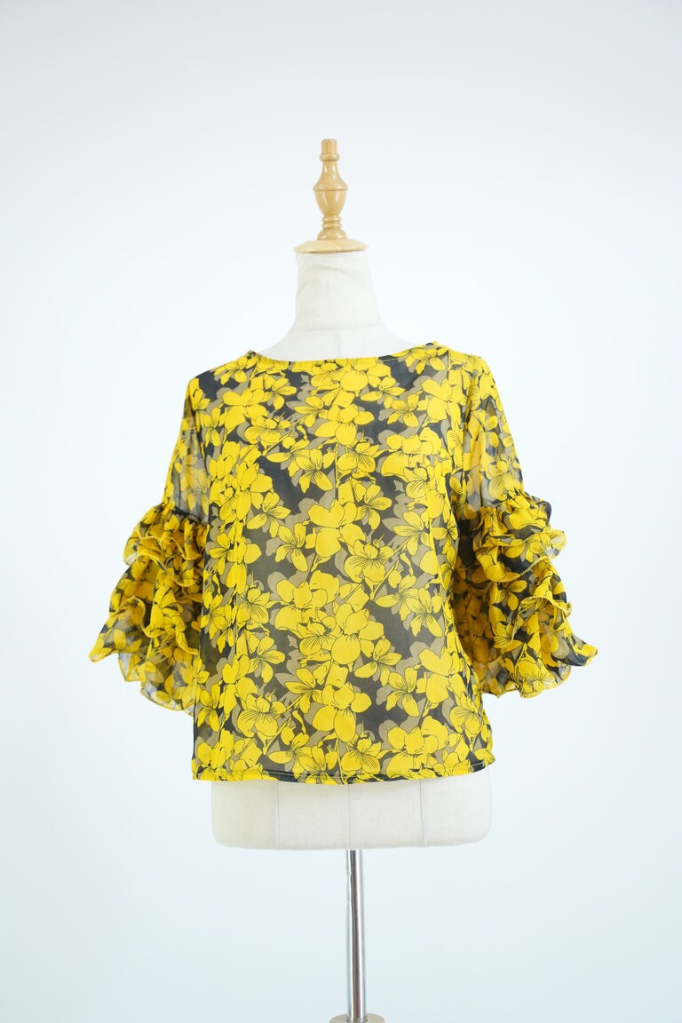 Black and Yellow Sheer Top for Women