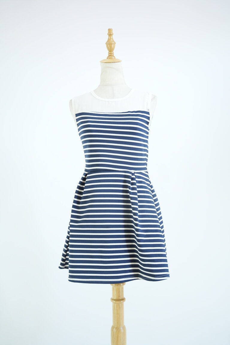 Navy Blue and White Horizontal Dress for Women