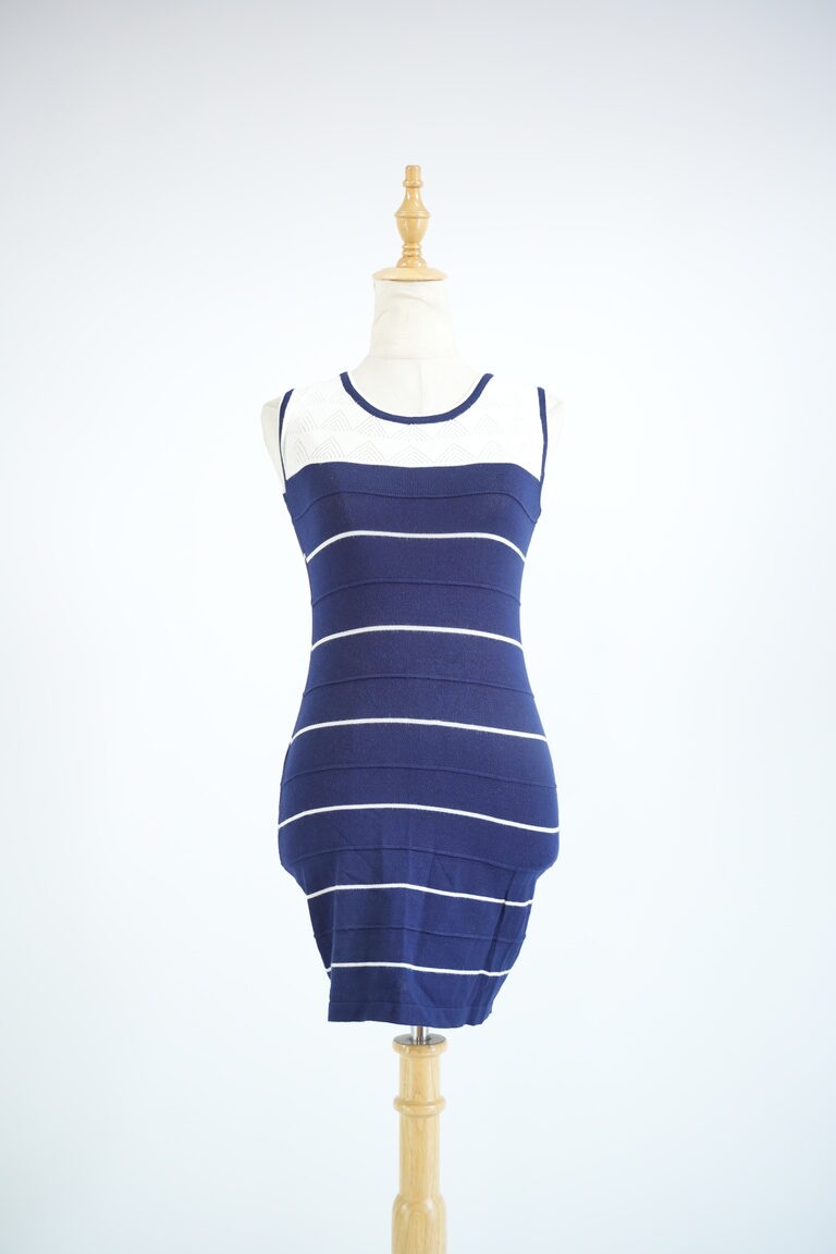 White and Navy Blue Horizontal Dress for Women